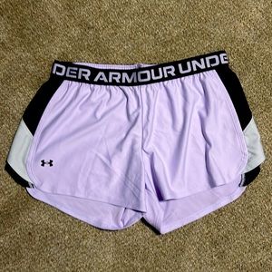 Purple, black and white Under Armour shorts, Women’s Large